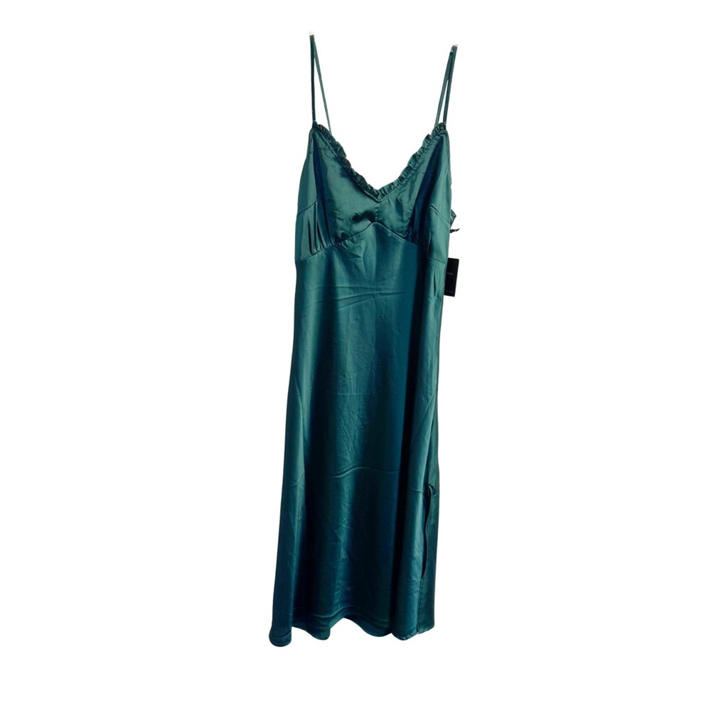 Japna NWT Emerald Green Satin Slip‎ Dress Size Large Fairy Coquette Party Glam